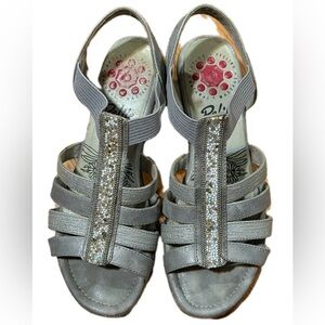 Silver Strappy Sandals with Rhinestone Detail